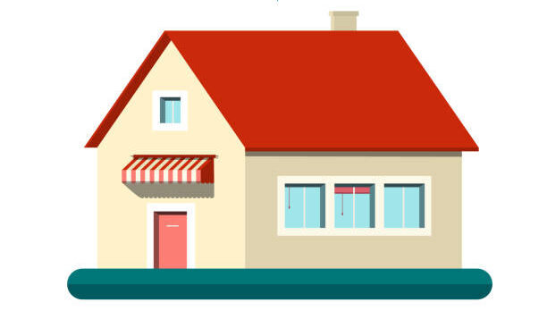 Vector House Icon with Bedroom, Bathroom and Living Room Symbols